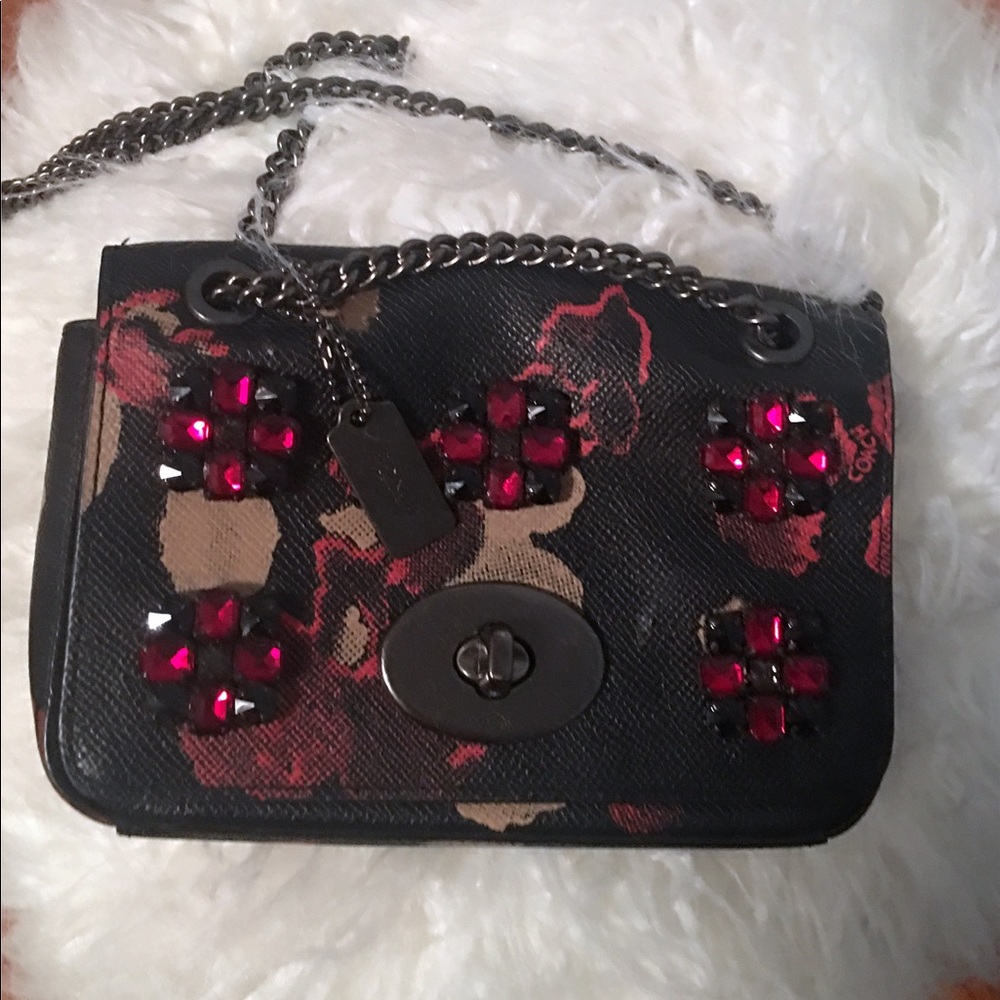 Coach Floral Jeweled Embossed Mini Crossbody Bag